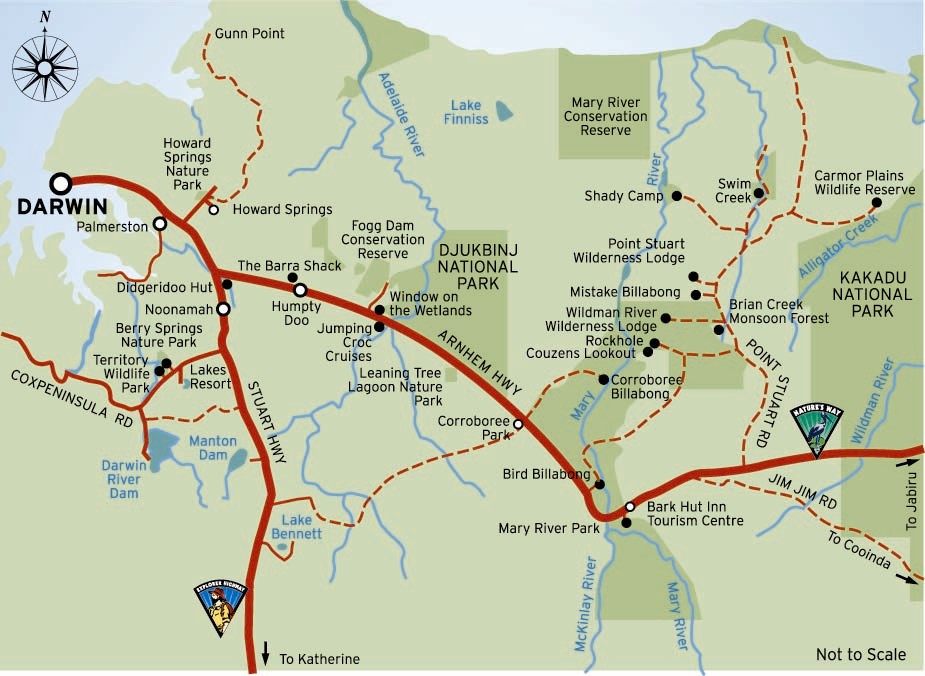 Map of Darwin to Kakadu