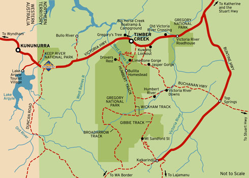 Map of Victoria River region going from  Katherine to Kununurra