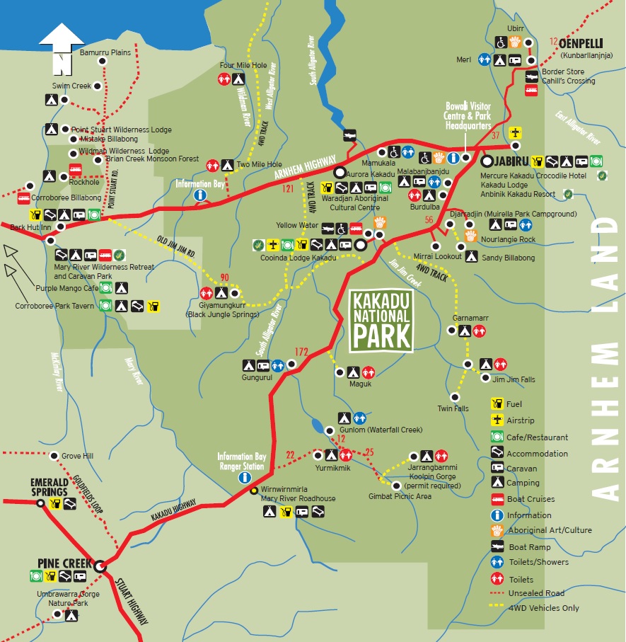 Map of Sandy Billabong Kakadu camping and campground: All copyright and courtesy of Top End Tourism